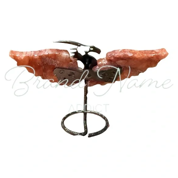 Carnelian Agate Mini Wing Metal Dragon Stand - Picture 4 of 5